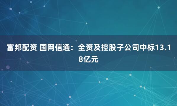 富邦配资 国网信通：全资及控股子公司中标13.18亿元